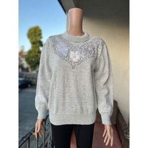 Anila Women’s Floral Knit Sweater Gray Size S/M